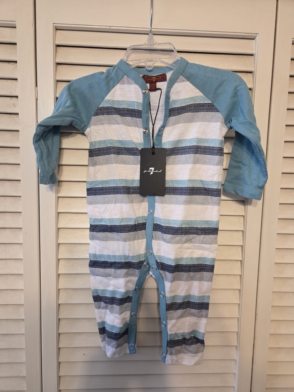 Teal Raglan Stripe Footie Size: 3/6 Months